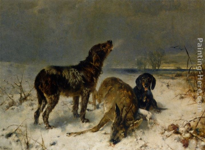 Friedrich Otto Gebler Two Hunting Dogs with Their Catch
